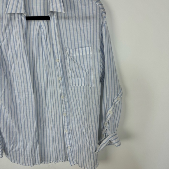 Essue Striped Coastal Beach Linen Like Material Button Down Top Summer Vacation - Picture 3 of 5